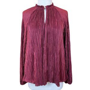 Banana Republic Plissa Pleated Altered Blouse Long Balloon Sleeve Burgundy Sz S